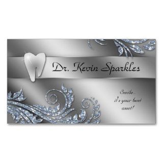 Dentist Business Card Silver Sparkle Leaf Tooth
