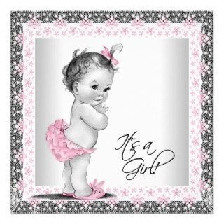 Pink and Gray Vintage Baby Girl Shower Custom Invitation