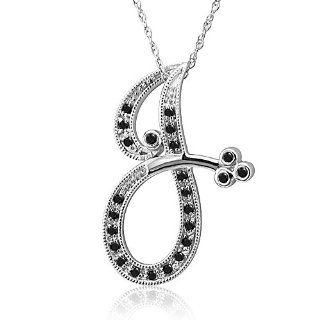 14k White Gold Alphabet Initial Letter J Black Diamond Pendant Necklace 0.12 carat: Diamond Delight: Jewelry