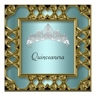 Quinceanera Birthday Party  Gold and Teal Custom Invites