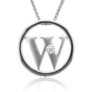 Sterling Silver Alphabet Initial Letter W Diamond Pendant Necklace (HI, I1 I2, 0.05 carat)   All 26 Letters Available: Jewelry