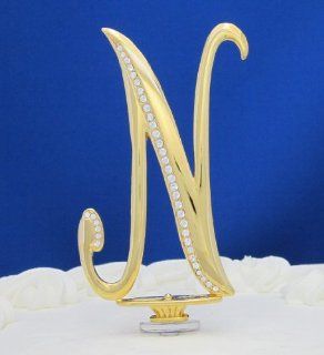 Swarovski Crystal Monogram Cake Topper Gold Letter N   4 1/2" inch By PLAZA LTD: Kitchen & Dining