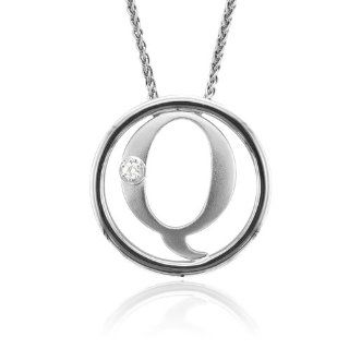 Sterling Silver Alphabet Initial Letter Q Diamond Pendant Necklace (HI, I1 I2, 0.05 carat): Jewelry