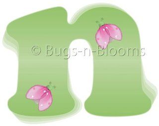 "n" Green Pink Ladybug Alphabet Letter Name Wall Sticker   Decal Letters for Children's, Nursery & Baby's Room Decor, Baby Name Wall Letters, Girls Bedroom Wall Letter Decorations, Child's Names. Ladybugs Lady Bug Mural Walls Deca