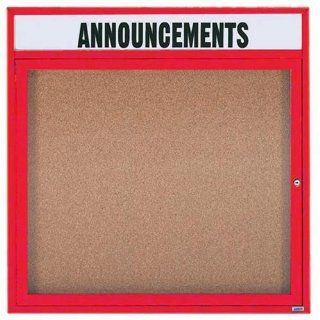 Aarco Products DCC3636RHR 1 Door Indoor Enclosed Bulletin Board with Header & Red Powder Coated Aluminum Frame 36H x 36W : Enclosed Message Boards : Office Products