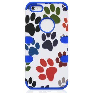 Casea Packing Colorful Paw Hybrid Rugged Rubber Blue Hard Case Cover for iPhone 5 5G 5S Cell Phones & Accessories