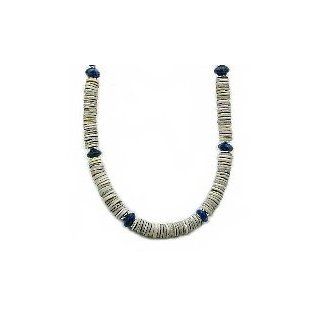 Grey Hammershell Heishi, Lapis Lazuli & Sterling Silver Men's Gemstone Necklace   16": Timeless Treasures: Jewelry