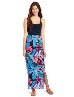 Necessary Objects Juniors Ponte Big Palm Maxi, Navy/Multi, X Small at  Womens Clothing store: Dresses