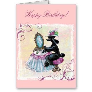 Black Poodle Boudoir Retro Art Birthday Card