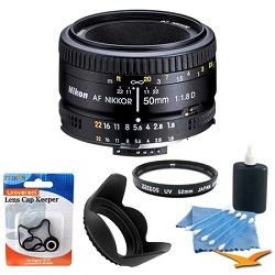 Nikon 50mm F/1.8 D AF FS 52 Lens w/ Filter, Lens Hood & Cleaning kit