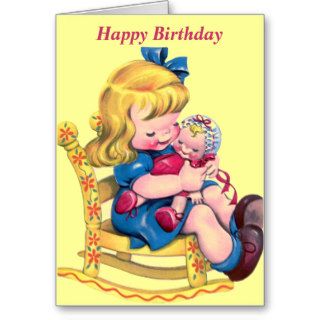 Happy Birthday   Little Girl with Doll Greeting Card