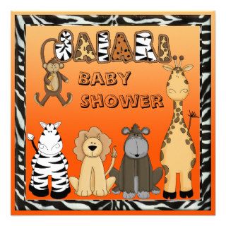 Cute Safari Animals Neutral Orange Baby Shower Custom Invite