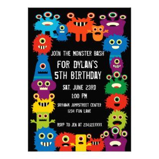 Colorful Monsters Kids Birthday Party Invitations