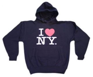 I Love NY New York Hoodie Screen Print Heart Sweatshirt Navy: Clothing