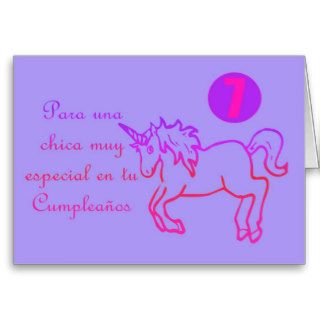 Feliz Cumpleaños Spanish Birthday unicorn 7 seven Cards
