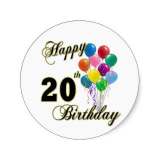 Happy 20th Birthday with Balloons Round Sticker