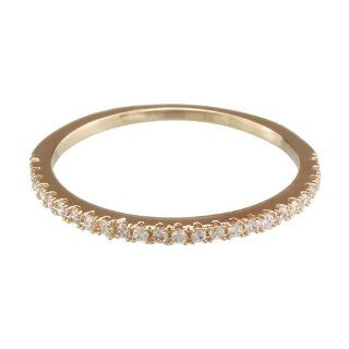 FM42 18k Yellow Gold Plated Micro Pave CZ Half Eternity 1.6mm Thin Band Stackable Ring Size 3 8: Jewelry