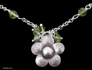Peridot flower necklace, 'Spring Blossom': Pendant Necklaces: Jewelry