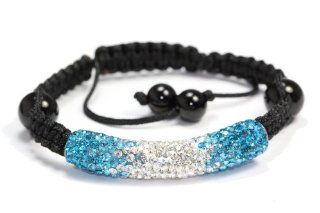 Ocean Blue Clear Shamballa Style Tube Bracelet Swarovski Crystal Bead Bangle adjustable
