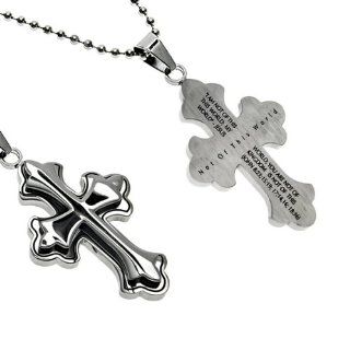 Christian Mens Stainless Steel Abstinence "Not of This World I am Not of this World, You are Not of this World, My Kingdom is Not of this World." John 823, 1519, 1714,16 1836 Deluxe Crusader Cross Necklace for Boys on a 24" Ball Chain  