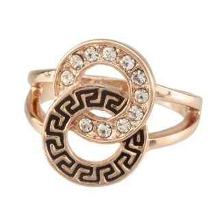 FM42 18k Yellow Gold Plated Two Circle Design Cubic Zirconia Greek Key Ring R154: Jewelry