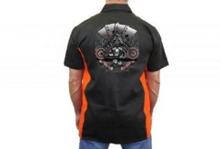 Biker Mechanic Work Shirt "Let It Ride Aces" at  Mens Clothing store