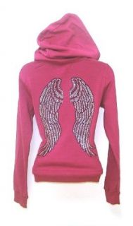 Bling Angel Wing Crystal Rhinestone Pink Hoodie at  Womens Clothing store