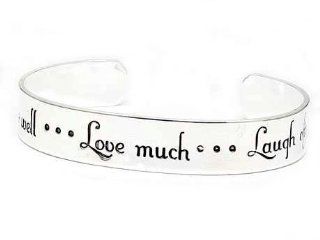 Live Well, Love Much, Laugh Often Inspirational Message Silver Tone Metal Cuff Bracelet: Jewelry