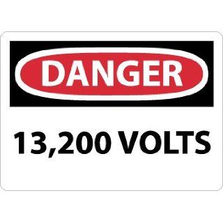 NMC D473PB OSHA Sign, Legend "DANGER   13, 200 VOLTS", 14" Length x 10" Height, Pressure Sensitive Adhesive Vinyl, Black/Red on White: Industrial Warning Signs: Industrial & Scientific