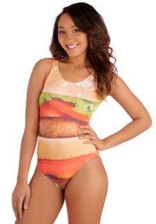 Whim Surfing One Piece Swimsuit in Hamburger  Mod Retro Vintage Bathing Suits