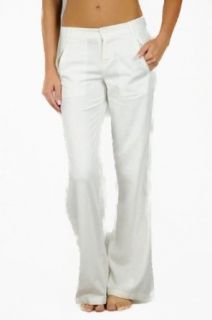 Women's Full length buttoned linen pants (7021, Off White, M)