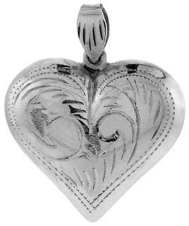 Sterling Silver Hand Engraved Very Large 1 1/4" Hollow Puffed Heart, with 18" Box chain.: Jewelry