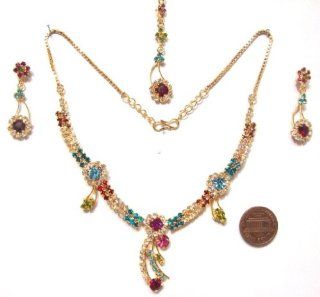 VH13 Multi Colour Faux Mahroon Beads Fashion Necklace Earring Tikka Victorian Set Bargains Women India Indian Bollywood Fashion Jewelry Accessories Z Others Jewelry