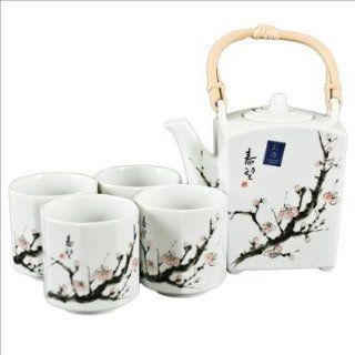 Japanese Cherry Blossom Tree Tea Set (1 pot & 4 cups): Kitchen & Dining