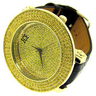 Luxury Men's 4 Row Watch   Heavy Bling Yellow Iced Out   24k Gold Plated: Watches