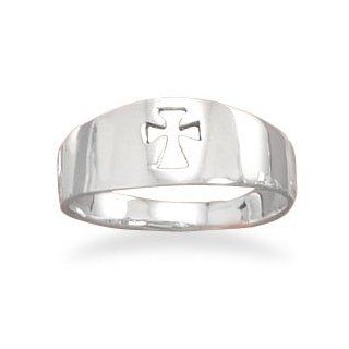 Small Cut Out Sterling Silver Cross Band Ring: Jewelry