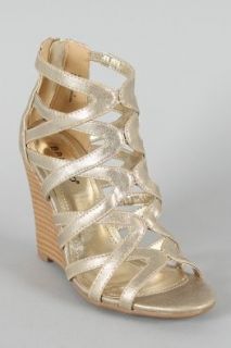 Royce 02 Strappy Open Toe Cut Out Wedges Gold Metallic 10: Shoes