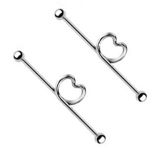 316L Surgical Steel Heart Loop Industrial Barbells   14G (1.6mm)   Length: 1 1/2" (38mm)   Ball Size: 5mm   Sold As A Pair: Jewelry