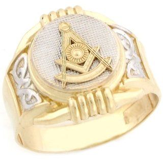 10k Two Tone Real Gold Past Master Freemason Masonic Round Mans Ring: Jewelry