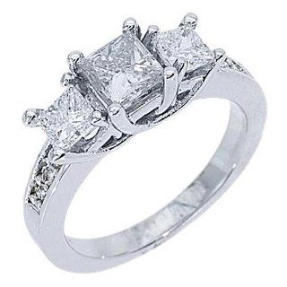 14k White Gold Princess Cut Past Present Future 3 Stone Diamond Ring 1.63 Carats TheJewelryMaster Jewelry