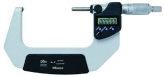 Mitutoyo 395 371 Spherical LCD Face Micrometer, Ratchet Stop, 0 1"/0 25.4mm Range, 0.00005"/0.001mm Graduation, +/ 0.0001" Accuracy, Spherical Spindle Micrometer Heads