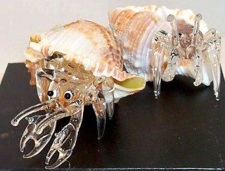 Crab, Clear Art Glass Hermit Crab, placed in natural Shell, mid size   Collectible Figurines