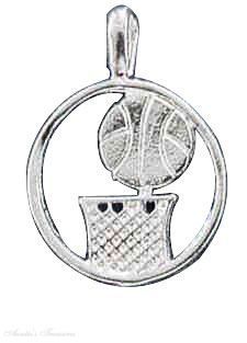 Sterling Silver 18" .8mm Wide Box Chain Necklace With Basketball Hoop And Ball Round Circle Sports Pendant: Jewelry