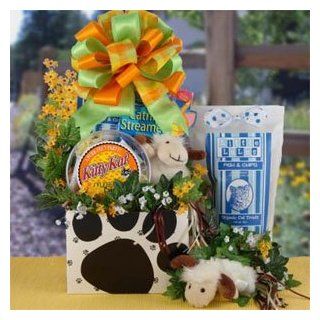 Kitty Kat Purr fection Gift Basket : Basket Theme EASTER : Bow Style Elegant Hand Tied Bow : Edible Pet Treats : Pet Supplies