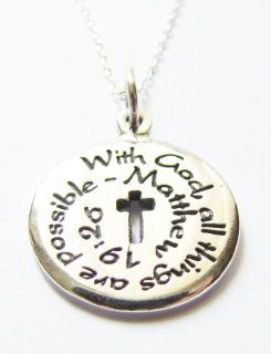 Religious Inspirational Quote Necklace With God All Things Are Possible Sterling Silver Charm 18" Necklace : Wedding Ceremony Accessories : Everything Else