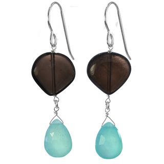 Ashanti Silver Caribbean Seas Blue Chalcedony Smoky Quartz Earrings (Sri Lanka) Ashanti Earrings