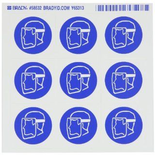 Brady 58532 Pressure Sensitive Vinyl Right To Know Pictogram Labels , Blue On White,  1 1/2" Height x 1 1/2" Width,  Pictogram "Face Shield" (9 Per Card,  1 Card per Package): Industrial & Scientific