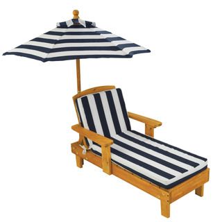 Kid's Blue/ White Striped Outdoor Chaise with Umbrella KidKraft Kids' Chairs