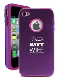 SudysAccessories Proud Navy Wife2 iPhone 4 Case iPhone 4S Case   MetalTouch Purple Aluminium Shell With Silicone Inner Protective Designer Case: Cell Phones & Accessories