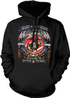 First To Fight, Last To Leave, United States Marine Corps Hooded Sweatshirt, US Marine Corps, The Few The Proud Eagle Globe and Anchor Insignia Design Hoodie: Clothing